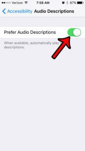 how to turn on iPhone 5 audio descriptions - final step