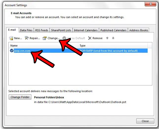 how to change outlook 2013 server settings - step 3