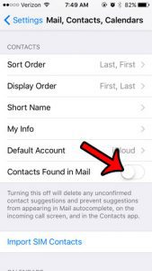 stop showing suggested contacts from emails on iphone