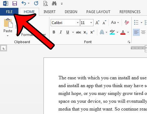 click the file tab to show readability statistics in word 2013