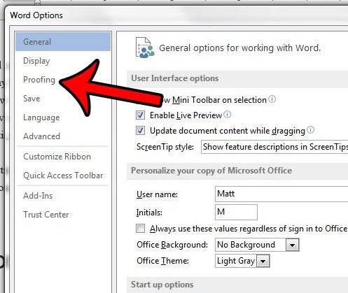 click the spell check tab to find the 2013 word readability statistics option.