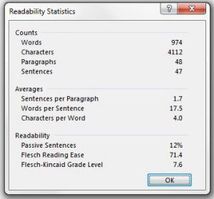 example or readability statistics in word 2013