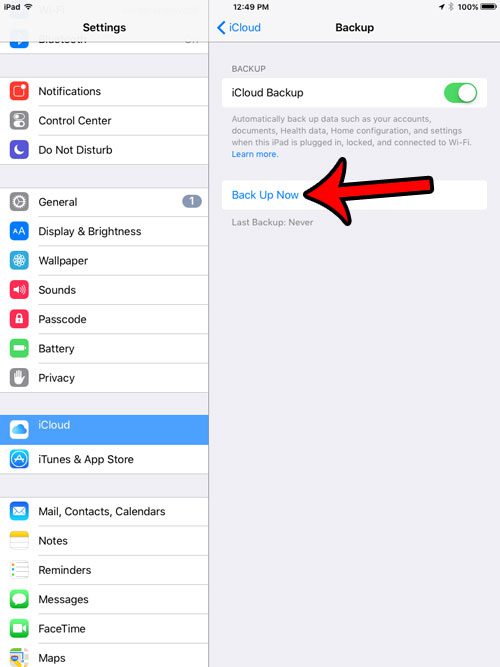 how to create an iCloud backup on an iPad