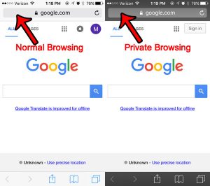 how to tell if you are in private browsing on an iphone