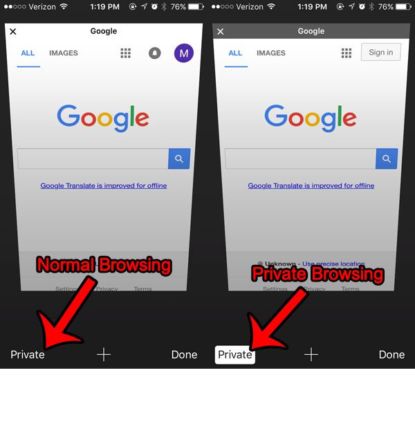 identifying a private browsing session in safari