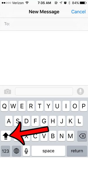 double tap the shift key to enable caps lock on an iphone