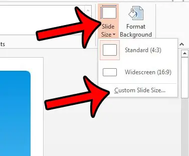 open the custom slide size menu in powerpoint 2013