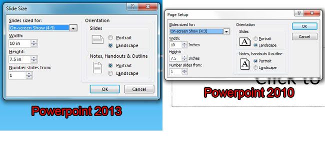 page setup comparison for powerpoint 2010 and powerpoint 2013