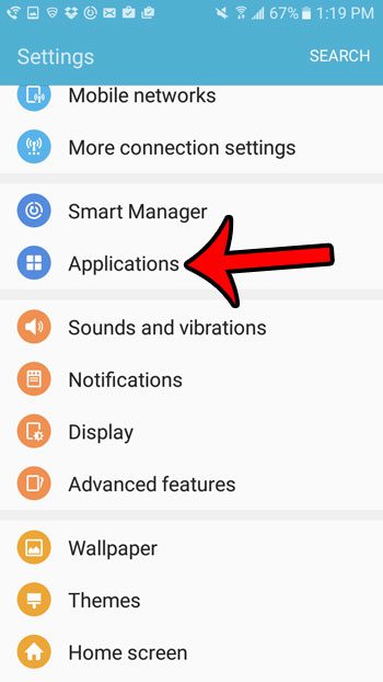 select the applications option