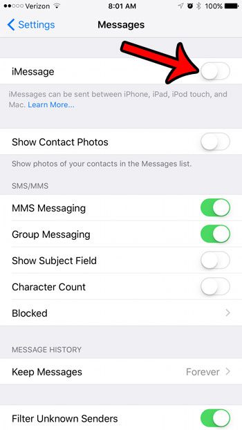 how to turn off imessage on an iphoen 7 and force text messages