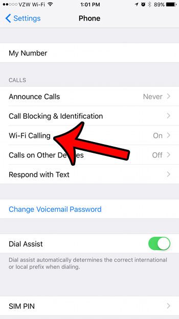 select the wi-fi calling option