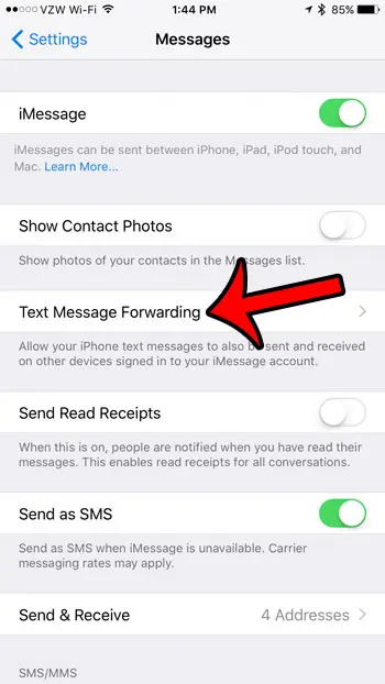 select text message forwarding