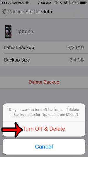 turn off and delete the icloud backup
