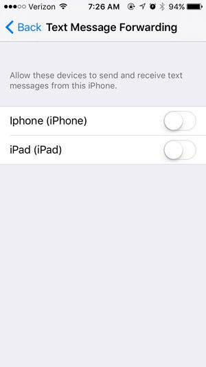 check text message forwarding settings on iphone