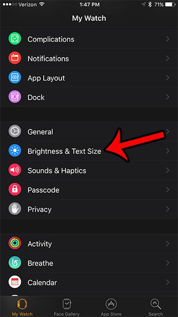 select the brightness and text size menu