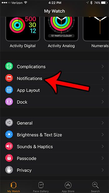 notification menu iphone watch app