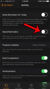 turn off stand reminders on the apple watch