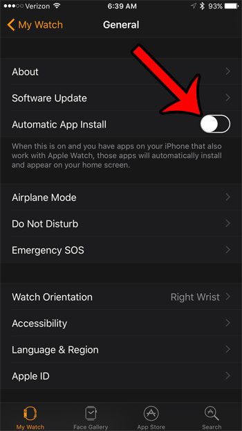 stop apps from installing automatically on the apple watch