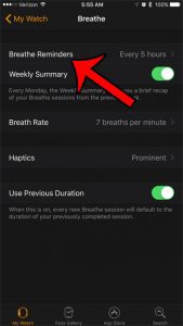 select the breathe reminders option