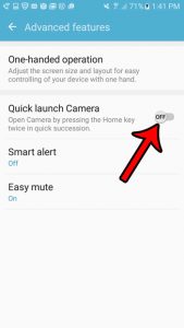 how to turn off the quick launch camera on the galaxy on5