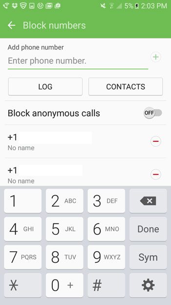 block a call that isn't in the galaxy on5 call log
