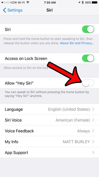 how to disable hey siri on an iphone 7