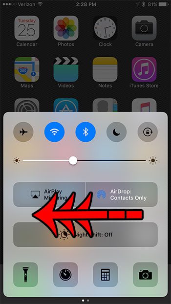 swipe left to access the second control center screen