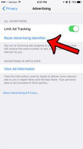 reset the advertising identifier on an iphone 7