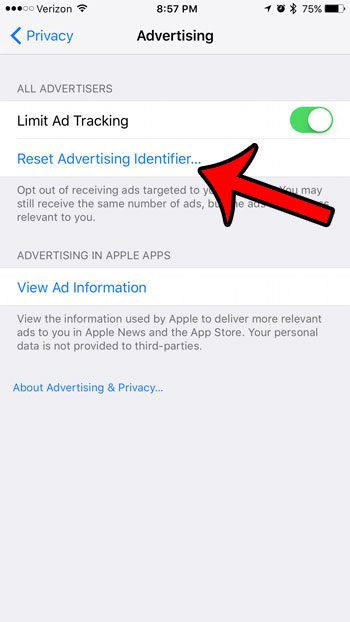 reset the advertising identifier on an iphone 7