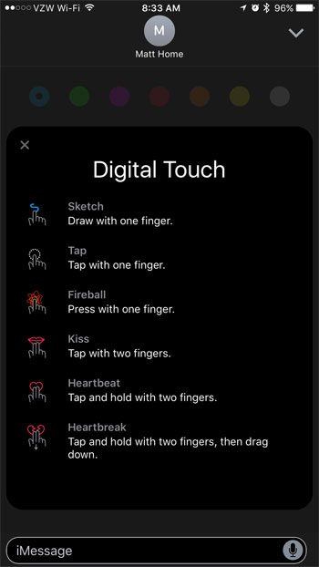 digital touch info for iphone text messages