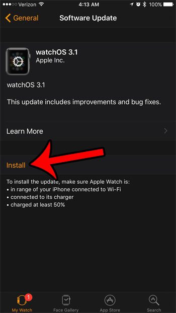 how to install a software update for the apple watch