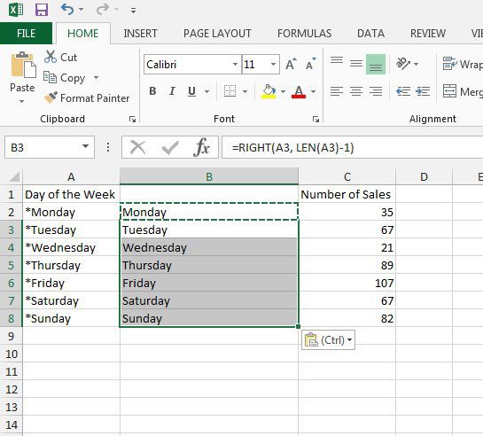 how to remove the first character from a cell in excel 2013