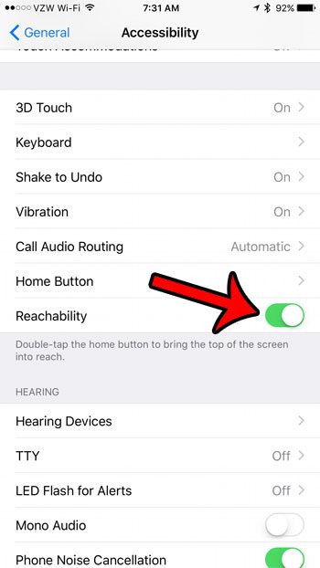 how to enable reachability on the iphone 7
