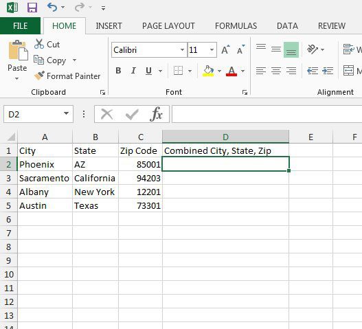select the cell for the output data