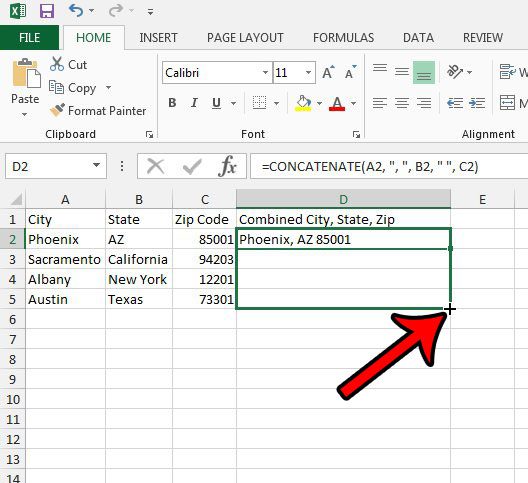 how to combine three columns into one in Excel 2013