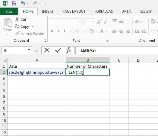 cómo contar el número de caracteres en una celda en Excel 2013