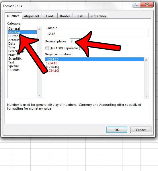 choose the number format, then set it to two decimal places