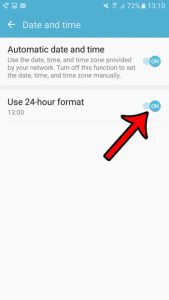 how to use the 24 hour clock format on the galaxy on5