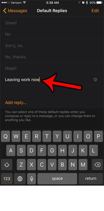 how to create a custom text message reply on the Apple Watch