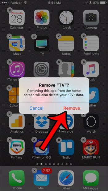 how to delete the TV app on an iPhone 7