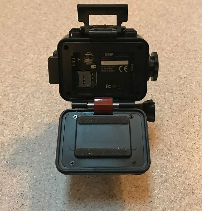 view of the waspcam 9907 battery and memory card compartment