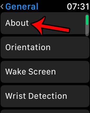 open the watch about screen