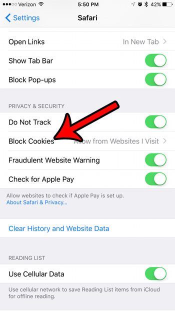 how to block or allow cookies on an iPhone 7