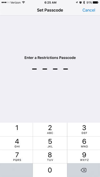 create a restrictions passcode