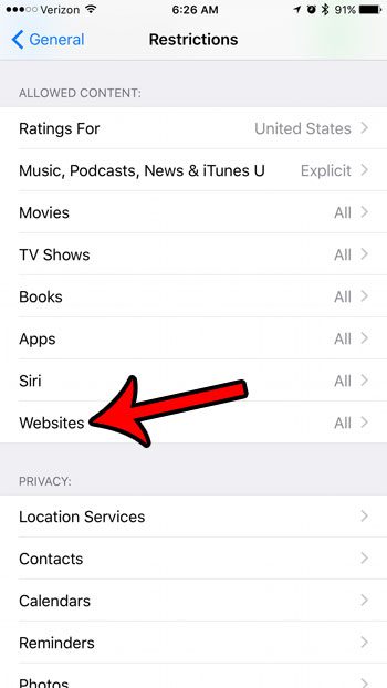 disable website access on iphone 7