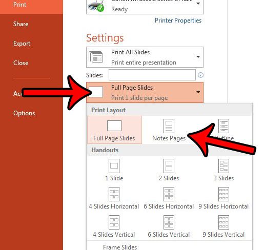 print notes in powerpoint 2013