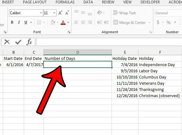 select the cell for the networkdays formula