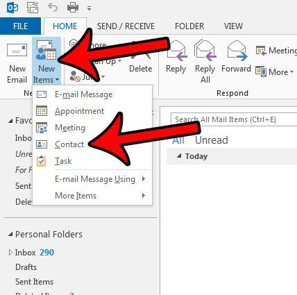 create a new contact in outlook 2013
