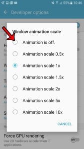 how to turn off animation on the samsung galaxy on5