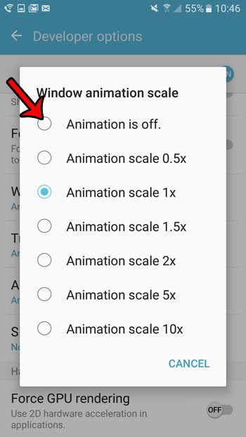 how to turn off animation on the samsung galaxy on5
